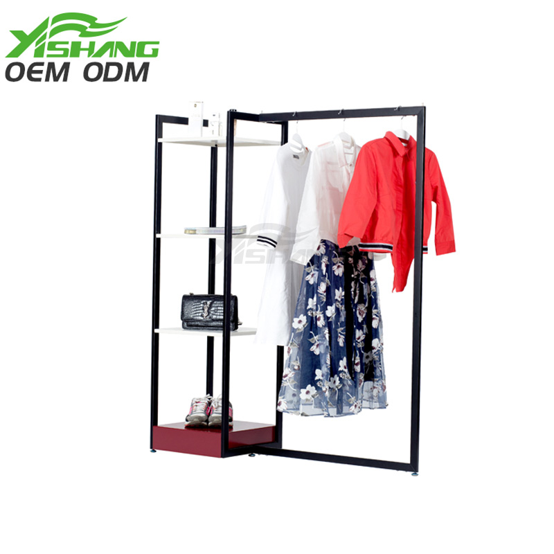 Custom Metal Clothing Display Rack with Shelves for Shops