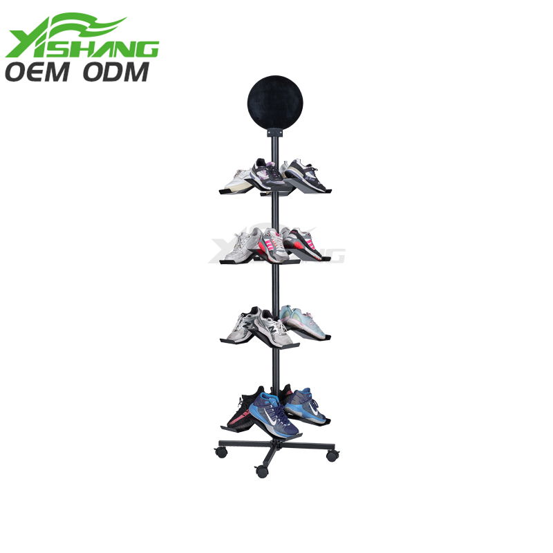 Custom Free Standing Rotating Shoe Store Metal Display Racks